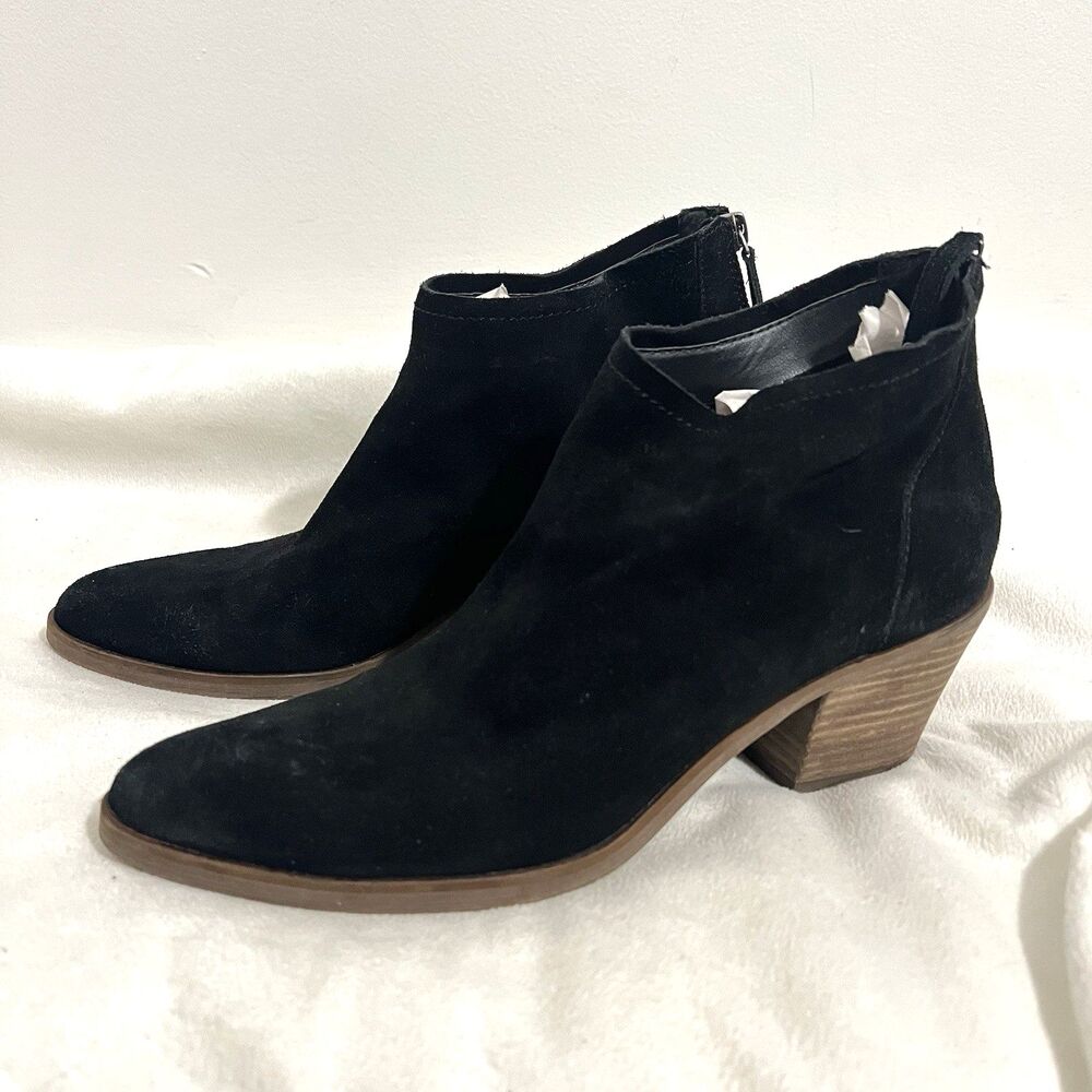 Dolce Vita Elisa Suede Ankle Boots Size 10 Black Leather Booties Minimalist Boho